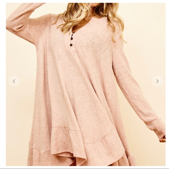 So Soft Cozy And Comfy Ruffle Hem Solid Tunic Dress - Picture 3 of 5